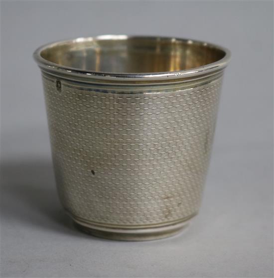 A French Cartier engine turned silver small beaker, 1.9 oz.